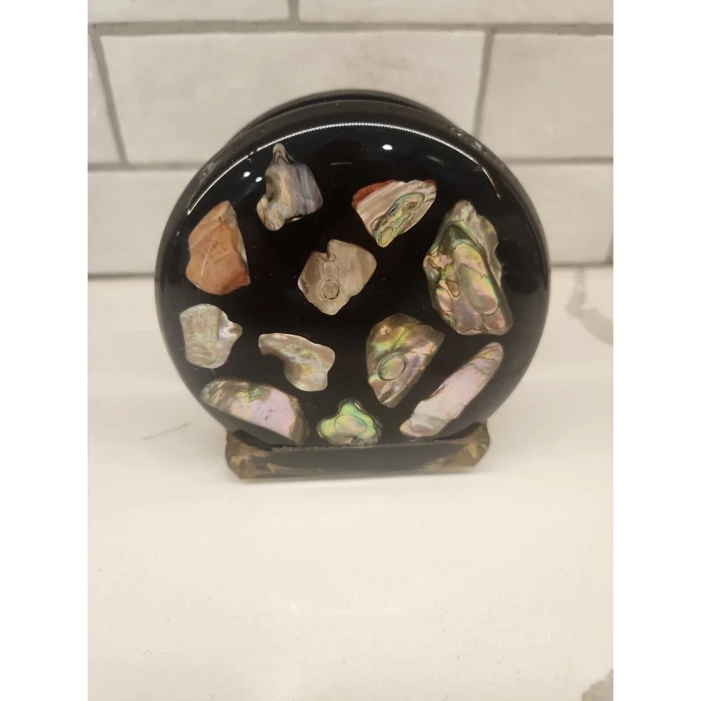 Black Lucite Abalone‎ Shell Napkin Letter Or Napkin Holder Unique Designs Lucite